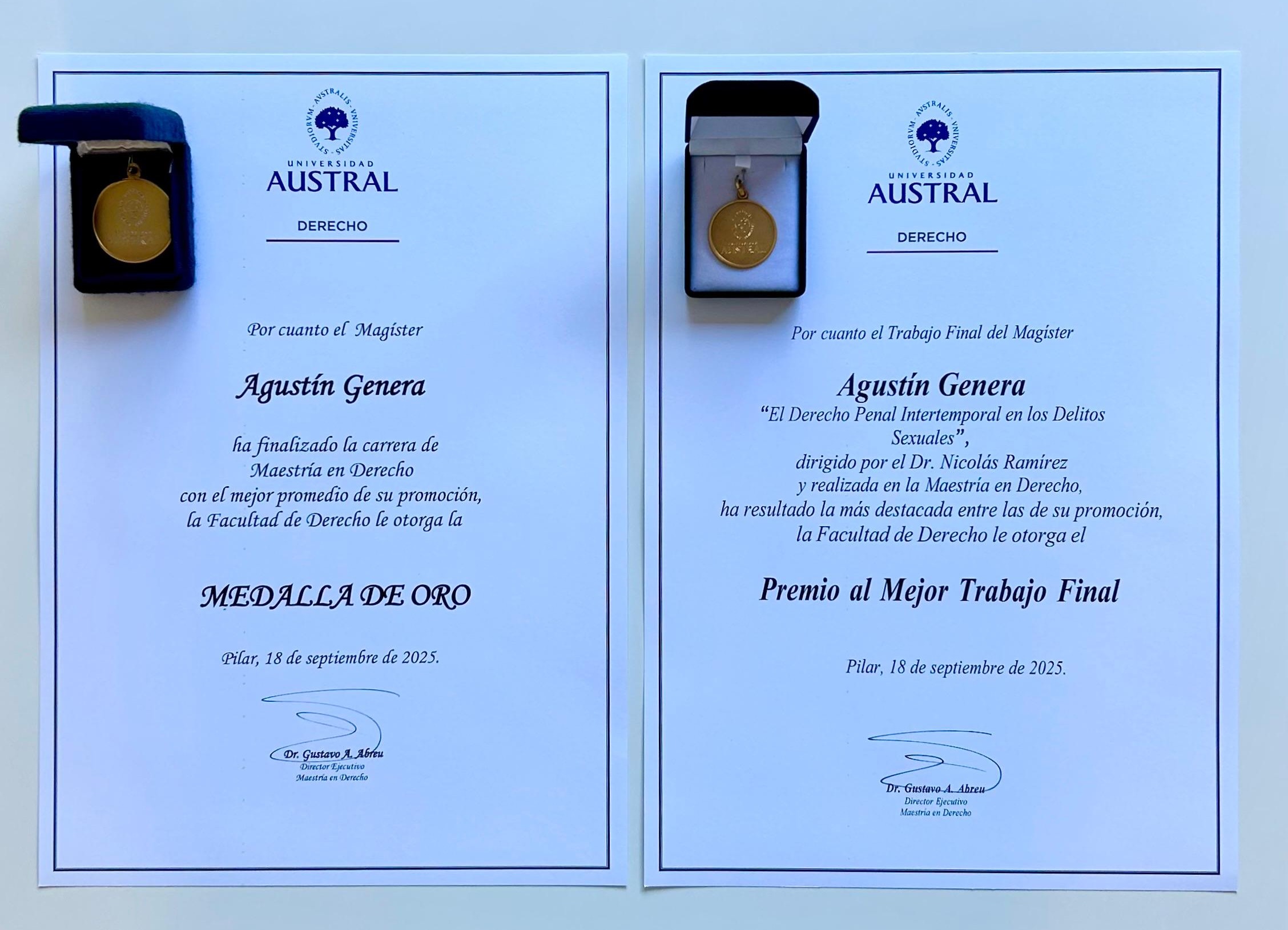 Doble medalla de oro por mejor promedio y mejor trabajo final